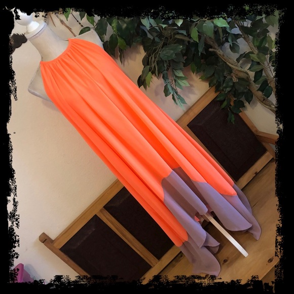 Leqier two tone hi low layered flowy beach dress - Picture 2 of 9